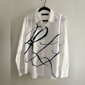 Lauren Ralph Lauren Abstract Print Button-Down Blouse – 100% Cotton